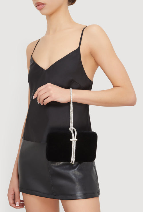 Encrusted Rhinestone Loop Strap Convertible Clutch