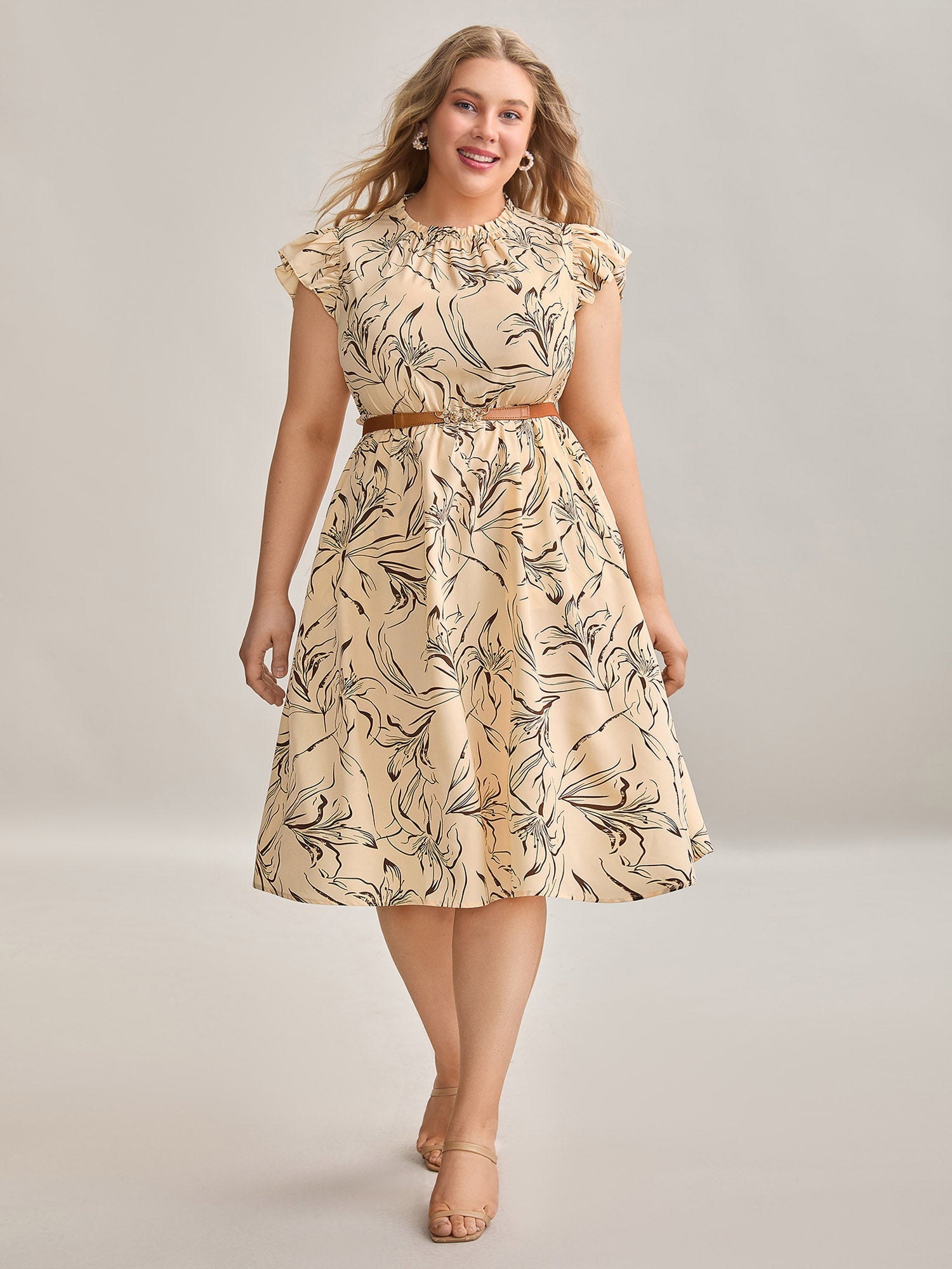 Abstract Print Mock Neck Midi Dress