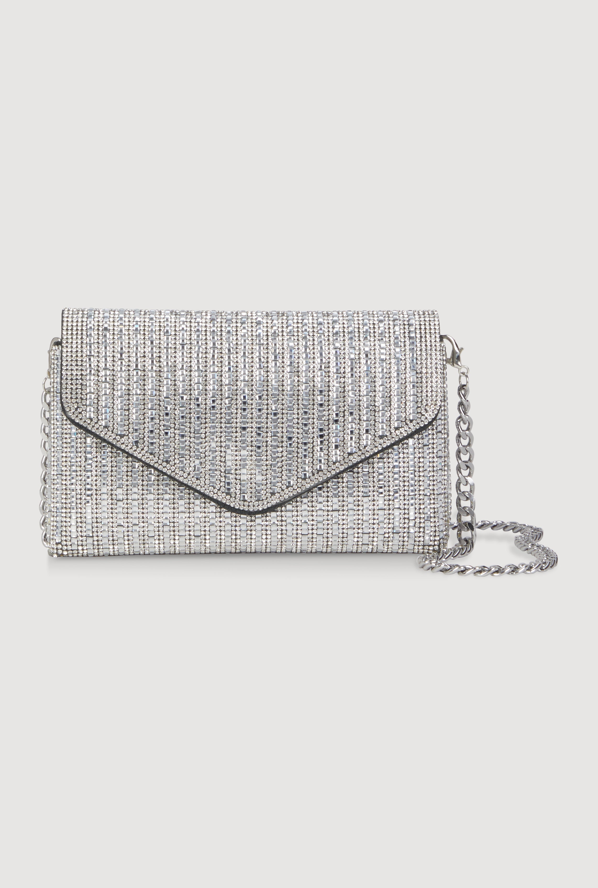 Rhinestone Envelope Clutch Bag with Removable Chain Strap