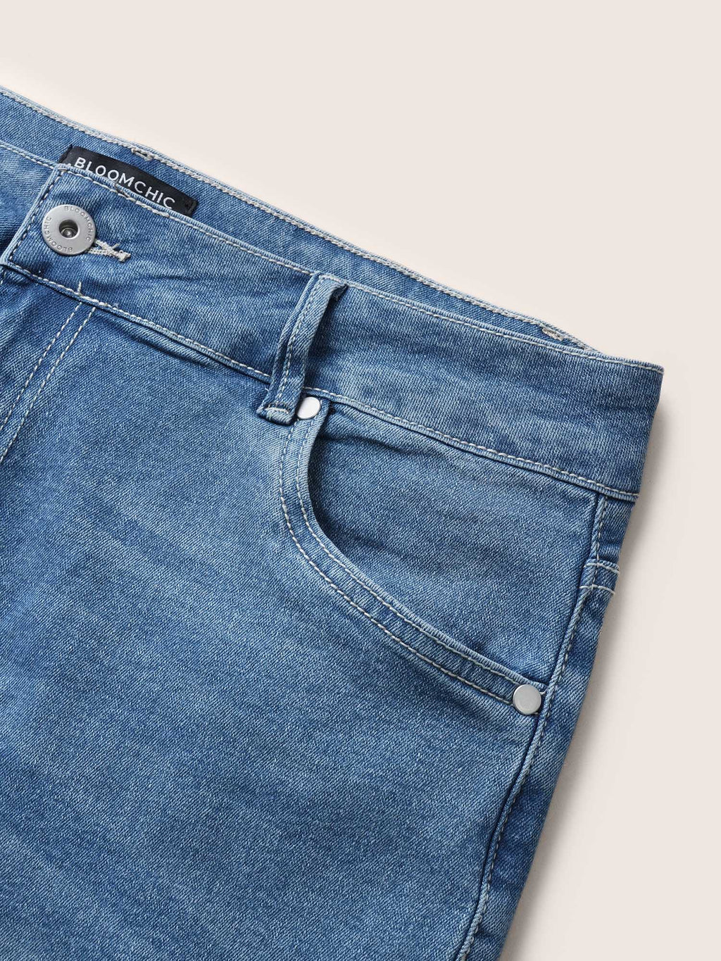 High Rise Knee-Length Skinny-Fit Denim Shorts