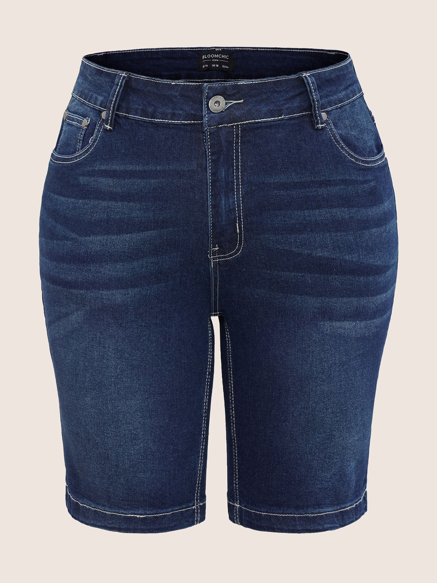 High Rise Knee-Length Skinny-Fit Denim Shorts