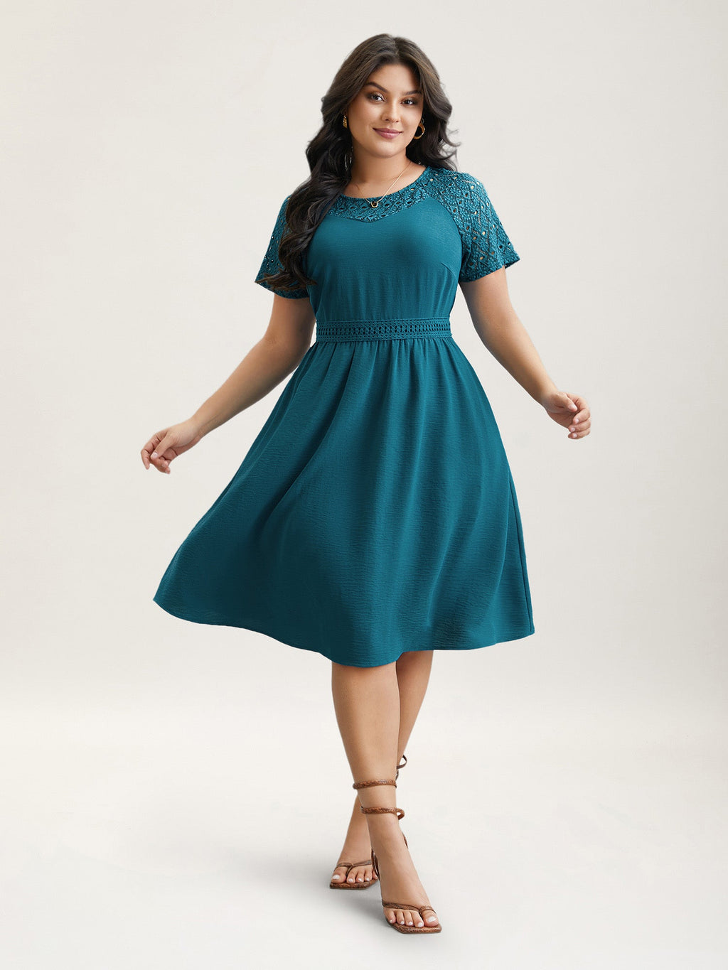 Lace Cut-Out Raglan Sleeve Pockets Mini Dress