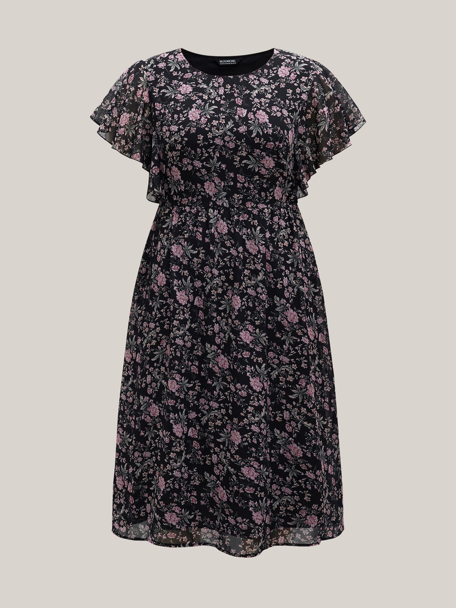 Chiffon Floral Print Ruffled Midi Dress